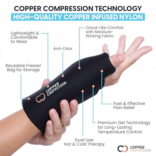 CopperFreeze™ Wrist Sleeve by Copper Compression. Hot & Cold Therapy Support for Pain, Swelling, and Injury Recovery. 360° Copper Infused Relief for Hands, Wrists, and Forearms - style: Wrist Sleeve