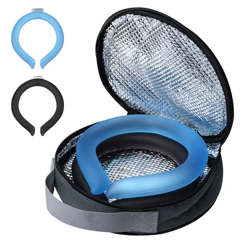 2PCS PCM Neck Cooling Tube with Insulated Bag, Reusable Ice Ring Neck Cooler Wrap, Wearable Neck & Shoulder Cooling Ring for Hot Weather Outdoor Work, TPU Freezable Collar (Blue+Black) - color: Blue+black