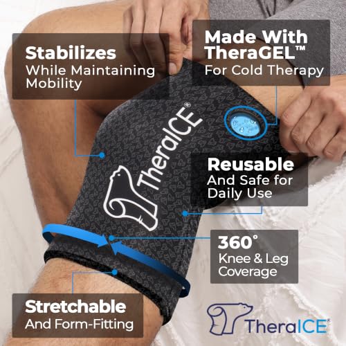 TheraICE Knee Ice Pack Wrap PRO Brace, Compression Sleeve, FocusZone (M) - size: Medium, style: PRO