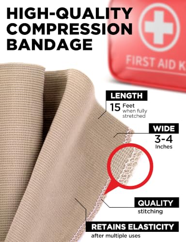 Premium Elastic Bandage Wrap - 4pk (2x3in, 2x4in) + 12 Extra Clips - Strong Compression Bandage Wrap for Leg, Arm, Wrists, Elbow, Ankles, Feet and Knees - for First Aid Kit and After Surgery Recovery - size: 4 Piece Set