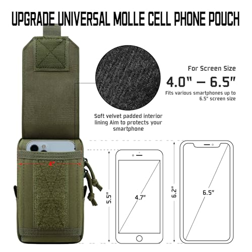 Molle Phone Pouch, 2 Piece 1000D Laser-Cut Tactical Small Molle Admin Pouch, Hook & Loop Heavy Duty Belt Molle Pouches for Belt Backpack Vest - color: 1 Piece Green