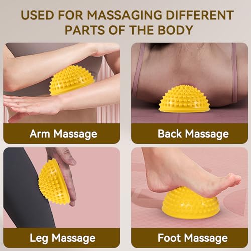 Agatige Foot Massage Ball, Half Round PVC Spiky Foot Wakers Balance Therapy Dome Trigger Point Ball Feet Massage Roller for Yoga Fitness Exercise Gym Massager(Yellow) - color: Yellow