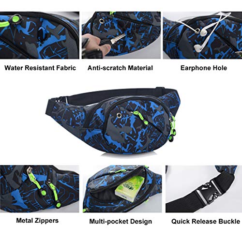 Ausion Fanny Pack Waist Bag for Men&Women Adjustable Belt Hip Bum Bag Fashion Water Resistant Hiking Waist Bag for Traveling Casual Running Hiking Cycling - color: Blue
