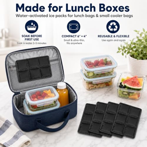 4 Pack Flexible Ice Packs for Lunch Boxes & Coolers, Lightweight - color: Black