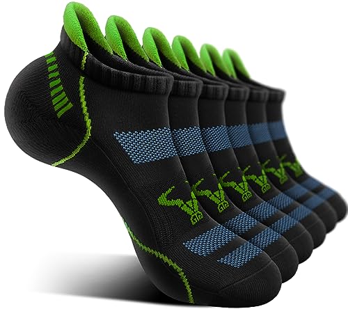 BULLIANT Men Running Ankle Socks 6Pack-Cushioned Support-Low Cut No Show - color: 6pairs-black3655, size: 10-12