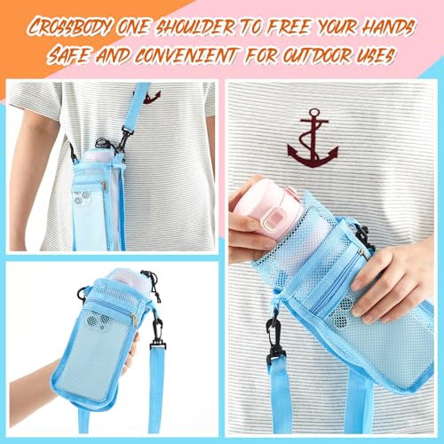 Berlune 8 Pcs Mesh Water Bottle Holder with Adjustable Strap, Macaron Color - color: Macaron Color