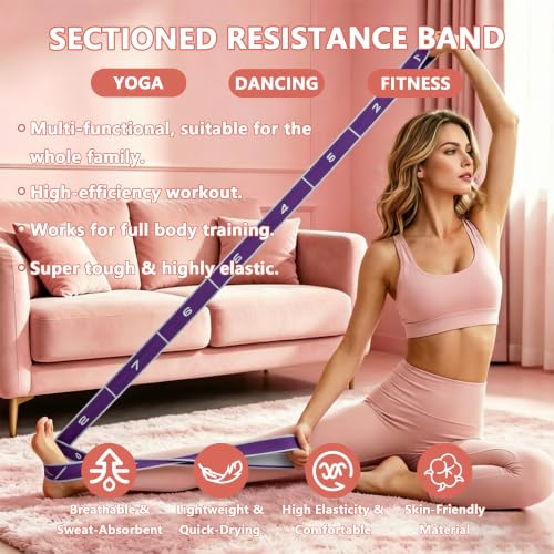Fabric Exercise Straps, Number Stretch Resistance Bands with 10/12 Loops - color: Purple, size: 10Loops