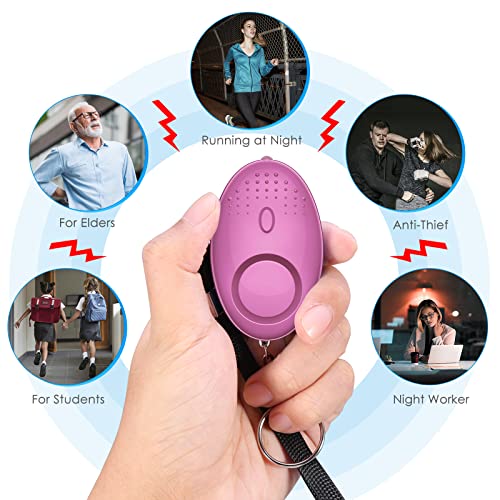 AMIR Safety Keychain Set for Women and Kids, 10 Pcs Safety Keychain Accessories with Sound Personal Alarm, Whistle and Pom - color: Purple