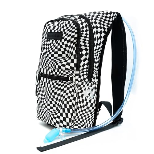 Kandies World Reflective Festival Hydration Pack - 2L Hydropack for Raves, Hiking, Biking, Running, and More (with Anti-Theft Pocket) - style: Checkered