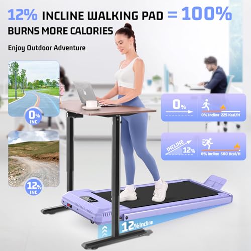 FUNMILY Upgrade Walking Pad Folding Treadmill with 12%/15% Incline & Handle Bar, 3.5HP Foldable Under Desk Compact Treadmills for Home/Office/Gym, 400+lb Capacity, Shock Absorption - color: Noble Purple