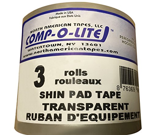North American Tapes, Comp-O-Lite, Hockey Tape, 3 Rolls Per Pack, Clear Poly Shin Pad, 24MM X 25M Per Roll, Made in USA, Easy Rip & Stretch