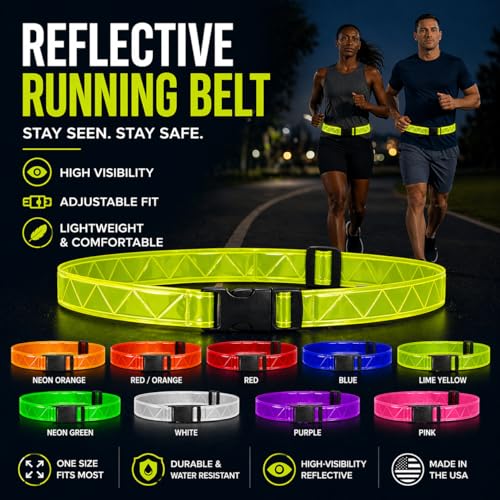 Reflective Running Belt, High Visibility Safety, Adjustable Belt for Running, Walking & Cycling - color: Blue