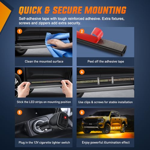 Nilight 2PCS 70 Inch Running Board LED Lights Strip Amber White for Truck - color: Amber White