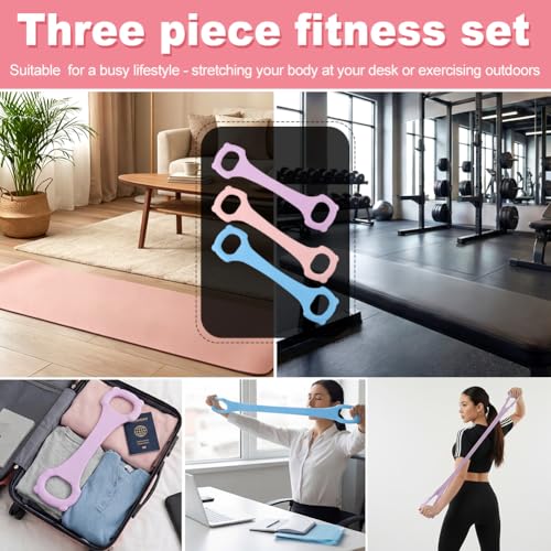 3 Pcs Figure 8 Fitness Resistance Band, Back Training Elastic Rope