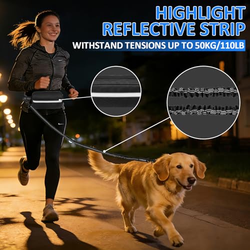 Philorn Hands Free Dog Leash with Pouch, Adjustable Waist Leash for Dog - color: Black for 1