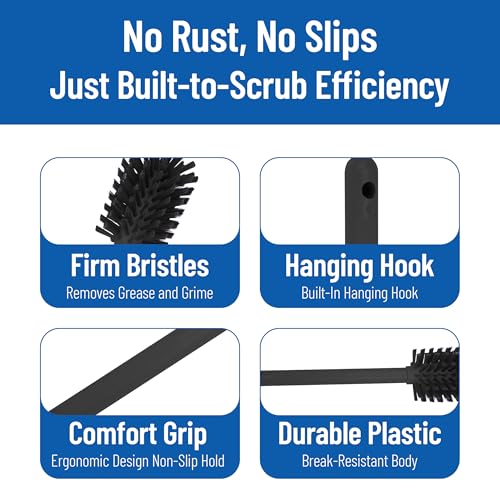 SPARTA 12 Inch Bottle Brush with Polyester Bristles and Plastic Handle, Color Coded, Large Round Head Cleaner for Bottles Jars and Food Service Equipment, Black - color: Black
