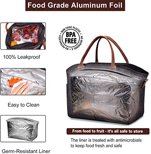 Lunch Bags for Women Insulated Thermal Lunch Tote Bag with Shoulder Strap Upgrade Large Lunch Box Container Drinks Holder for Adults Men Work Picnic Beach Park, Dark Black - color: Dark Black