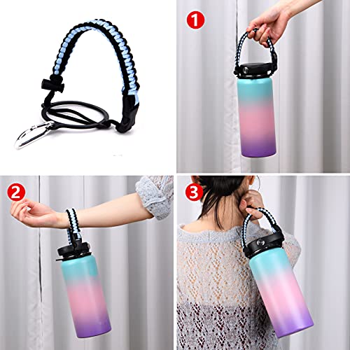 Wongeto Paracord Handle Carrier Holder with Shoulder Strap,Compatible with Hydro Flask Wide Mouth Water Bottles - color: Sky Blue
