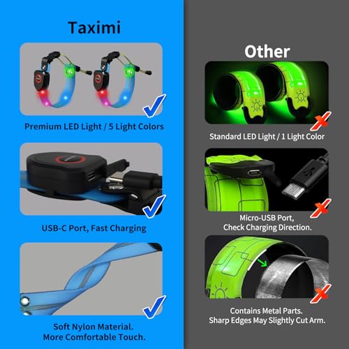 Taximi LED Armband for Running, High Visibility Reflective Running Lights for Runners, USB Rechargeable Light Up Arm Bands for Men Women Kids Night Cycling Walking Jogging - color: Blue