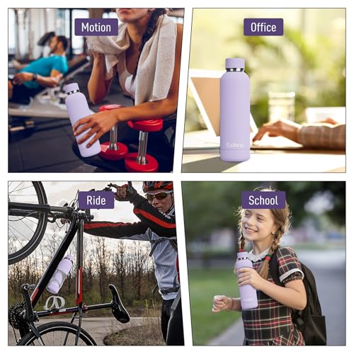 Exllena Slim Insulated Water Bottles for Travel 18oz with Clip, Double Wall Vacuum Stainless Steel Water Bottle Keeps Drinks Cold 24 Hrs/Hot 12 Hrs, 100% Leakproof, BPA Free(Purple) - color: Purple, size: 500 ml