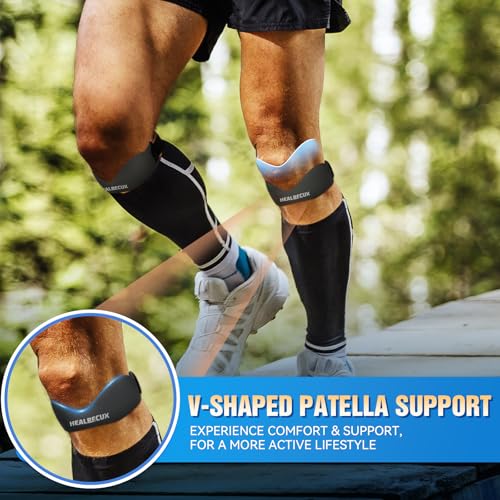 Healrecux Silicone Patellar Tendon Support Strap, Adjustable Non-Slip Patella Band Stabilizer Knee Brace for Jumpers Knee, Tendonitis, Basketball, Volleyball, Squats, Gray