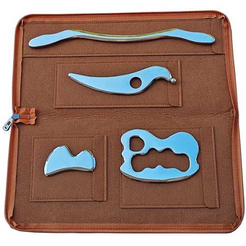 4 in 1 Stainless Steel Gua Sha Muscle Scraper Massage Tool IASTM Tool Set for Soft Tissue Therapy and Reduce Arms,Legs,Back, Shoulder Muscle Pain（4pcs-Set - style: DCF6