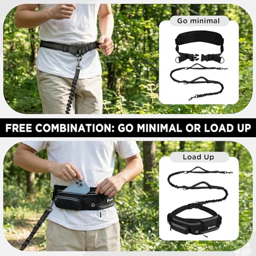 Hands Free Dog Leash with Waist Pack Bungee for Running Black - color: Black
