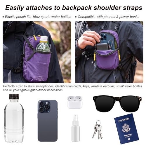 Backpack Strap Attachment Bag, Portable Phone Pocket & Water Bottle Holder Pouch for Outdoor Hiking, Travel, Cycling (Purple) - color: Purple
