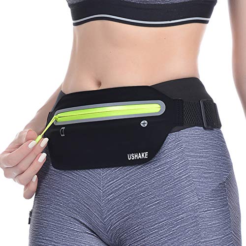 USHAKE Slim Running Belt Waist Pack, Ultra Light Bounce Free for Workout - color: Black04