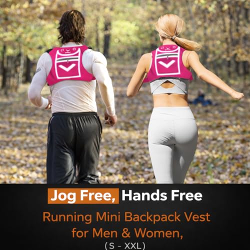 Runtasty Running Mini Backpack Vest for Men & Women, Reflective Phone Holder, Fits Any Phone & iPad Mini, Lightweight Gear - color: Hot Pink