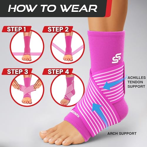 Sleeve Stars Ankle Brace Men & Women Support (Single/S:9"-10"/Hot Pink) - color: Hot Pink, size: Small