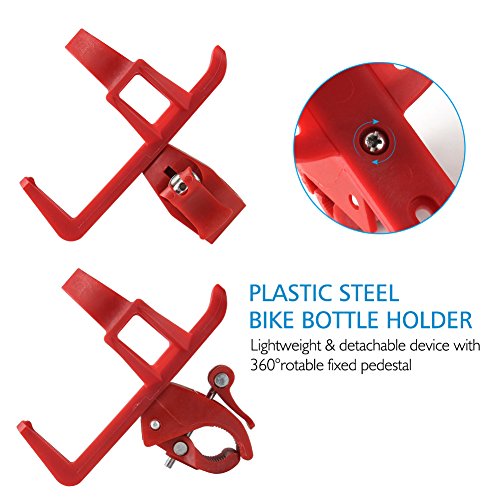 Accmor Bike Water Bottle Holders No Screws, Universal Bike Cup Holder, 360 Degree Rotatable Bike Water Bottle Cage, Water Bottle Holders for Kids Bike Adult Bike, Red - color: Red