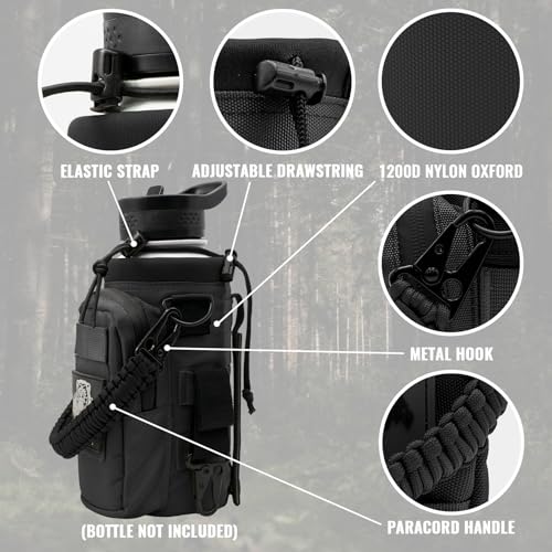 NATURE PIONEOR 32 64 128oz Tactical Water Bottle Pouch, MOLLE Bottle Holder - color: Black, size: 32OZ