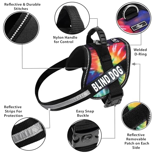 Doggie Stylz Blind Dog Harness, No Pull, Adjustable - color: Tie Dye, size: Girth 14-18"