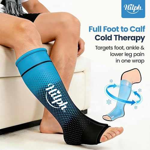 Hilph Full Calf & Foot Ice Pack Wrap for Running Recovery, Full Foot Ice Pack Gel Sock for Hot & Cold Therapy