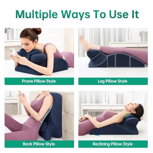 Adaptive Hip Pillow for Couples, Memory Foam Ergonomic Elevation Bed Support Pillow for Back Pain & Post Surgery Recovery, Reading Cushion with Removable Washable Cover & Anti‑Slip Base (Blue)