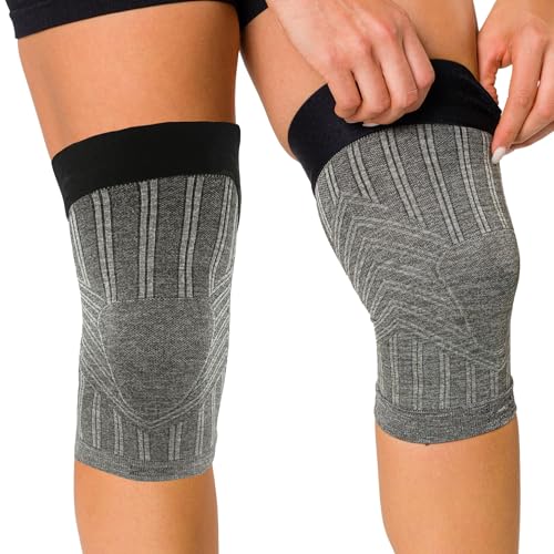Zensah Compression Knee Sleeve - Knee Brace to Relieve Knee Pain and Treat Runners Knee for Men and Women - color: Pair - Heather Grey, size: Medium