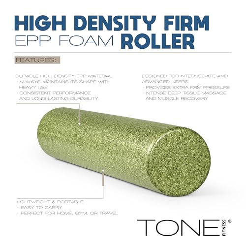 TONE Fitness Firm High-Density Foam Roller for Exercise, Massage & Recovery - color: Green, size: 36 Inch