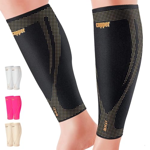 Copper Calf Compression Sleeves for Men Women, Shin Splint Relief, Grip - color: Black, size: X-Large
