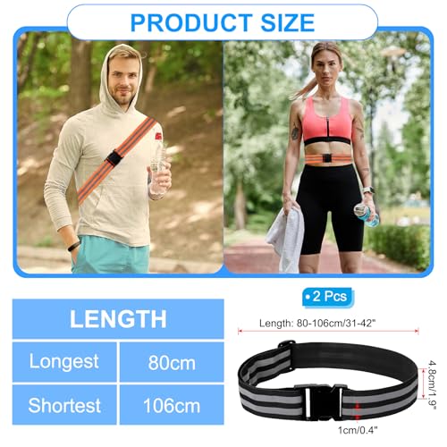 PATIKIL Adjustable Reflective Running Belt, Glow Pt Belt Sash for Cycling Walking - color: Black, size: 1.9 Inch