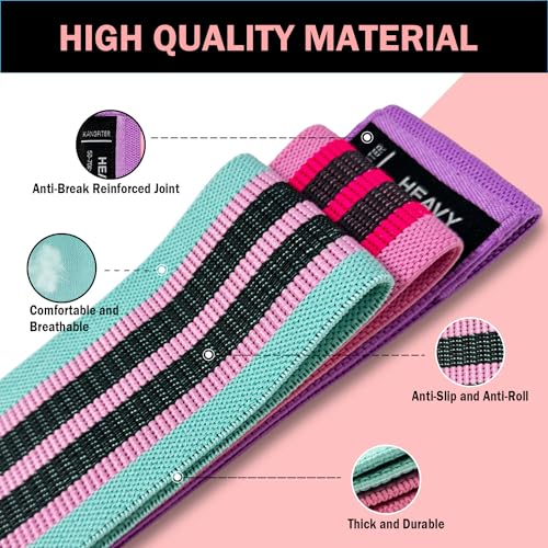 KANGFITER Non-Slip Fabric Resistance Bands for Working Out 3 Levels - color: Green, Pink, Purple 3 PCS