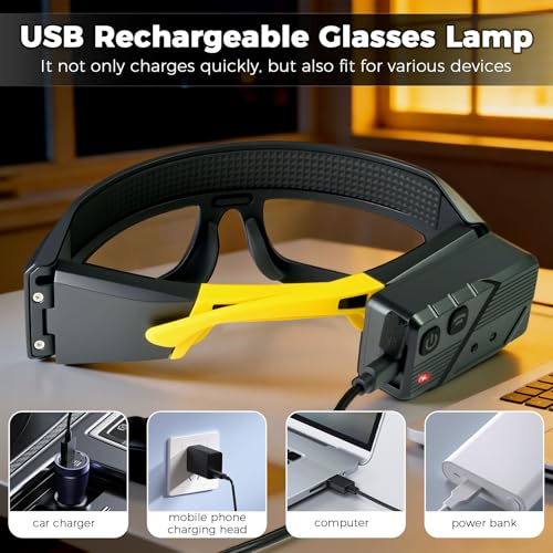 LED Headlight Glasses Rechargeable Headlight Glasses with Motion Sensor & Touch Control, Adjustable Safety Eyewear - color: Yellow-2 Pack