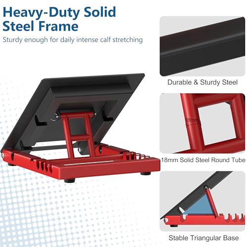 Adjustable Steel Slant Board for Calf Stretching, 5 Angles, 650 lb - color: Red+black