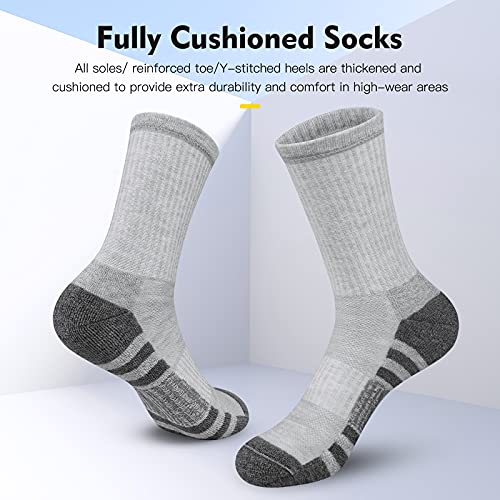 Felicigeely Athletic Crew Socks Cushioned Breathable for Men & Women 6 Pack - color: Double Stripe Grey, size: 6-9