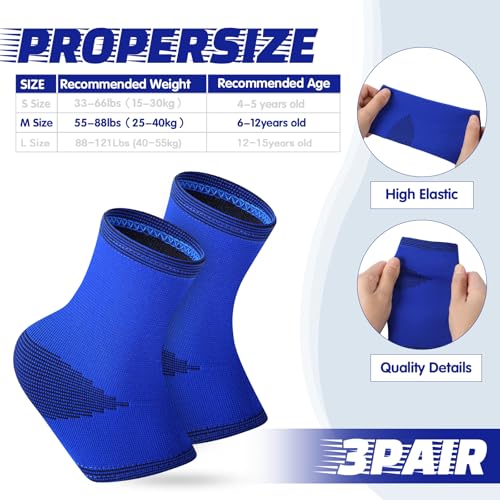 Tarpop 3 Pair Girls Ankle Brace Compression Sleeves, Blue, Medium - color: Blue, size: Medium