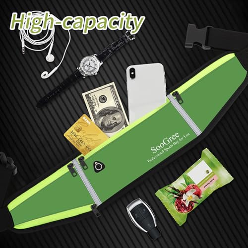 SooGree Men Women Running Belts,Slim Sport Belts,Waterproof Running Fanny Pack,Waterproof Running Waist Packs with Reflective Strip,Runner Belt for Running Walking Cycling Camping Gym (green) - color: green