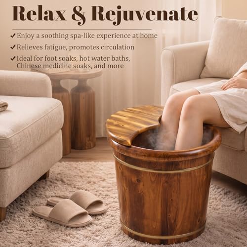 Geelin 15.75" Wooden Foot Bath Bucket with Lid & Massage Roller