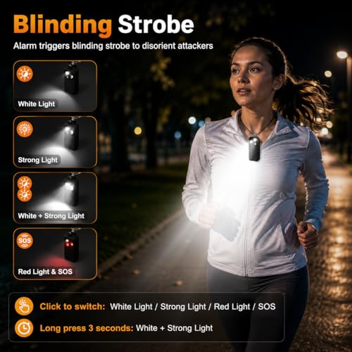 Personal Safety Alarm, Rechargeable 150dB Strobe Siren - color: Black