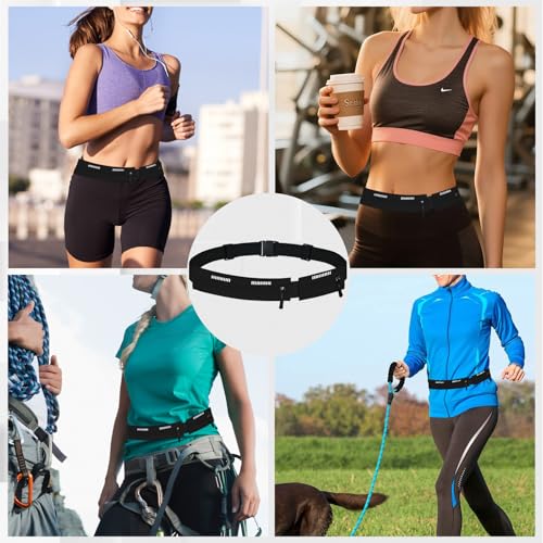 Running Belt Waist Pack, Orange, Dual Zippered Pockets, Adjustable Elastic Band with Reflective Strips (Black) - color: Black