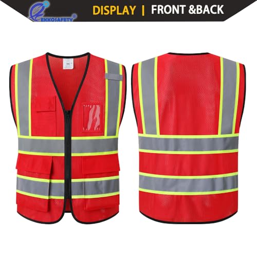 Hi Vis Reflective Safety Vest for Men Women,EK175,Red,L - color: Red, size: Large